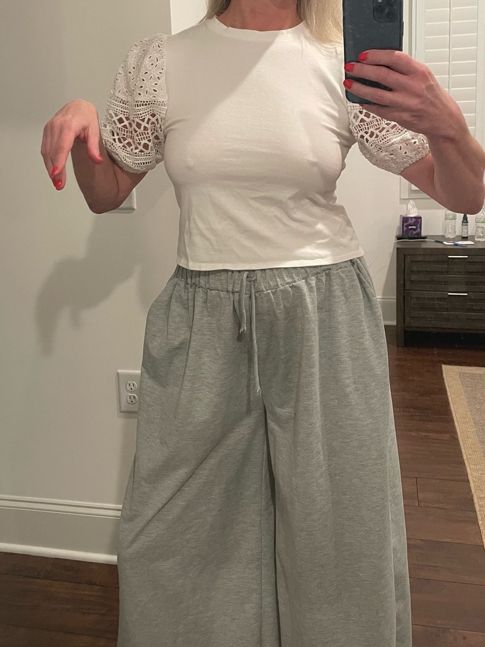French Connection White Eyelet Puff Sleeve Tee